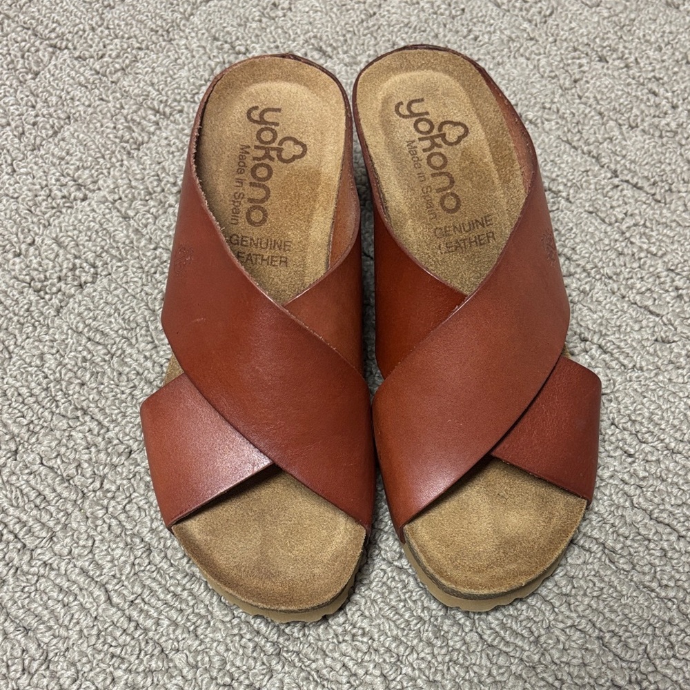 Yokono Women's Leather Mules in Rich Brown